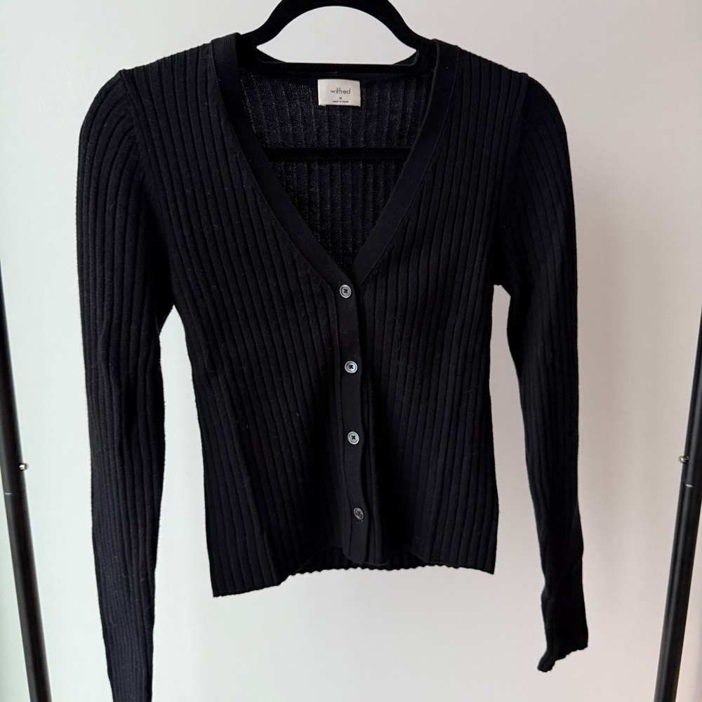Wilfred Black Ribbed Button-Up Cardigan